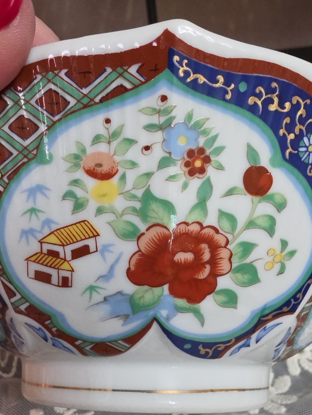 Vtg Miyako Porcelain Imari Japan Handcrafted Bowl,flower Shape